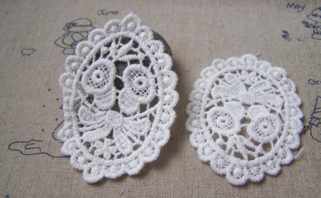 Accessories - 10 Pcs Of Lovely White Filigree Floral Huge Cotton Lace Doily 50x68mm A4907