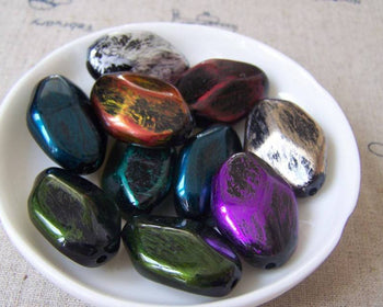 Accessories - 10 Pcs Of Mixed Color Acrylic Irregular Shape Painted Acrylic Beads 18x27mm A3476