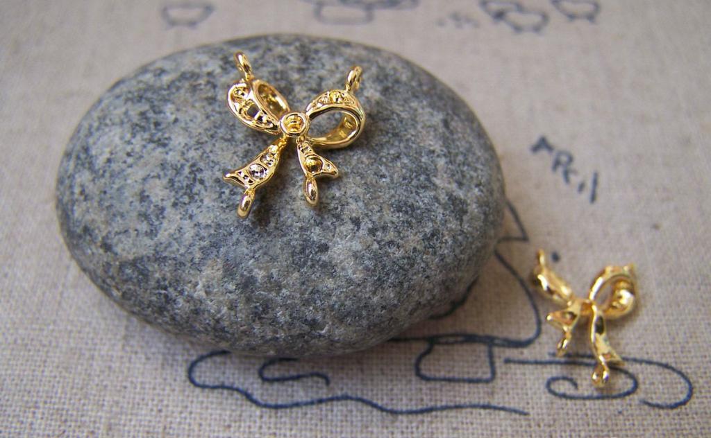 Accessories - 10 Pcs Of Non Tarnish 16K Gold Color Brass Bow Tie Knot Charms 12x14mm A2266