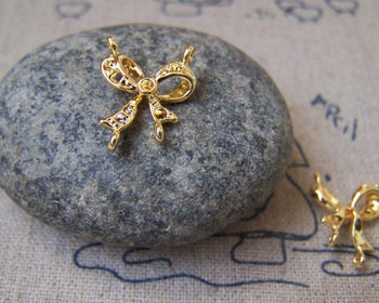Accessories - 10 Pcs Of Non Tarnish 16K Gold Color Brass Bow Tie Knot Charms 12x14mm A2266