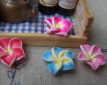 Accessories - 10 Pcs Of Polymer Clay Five Leaf Flower Cabochon Assorted Color   15mm A3730