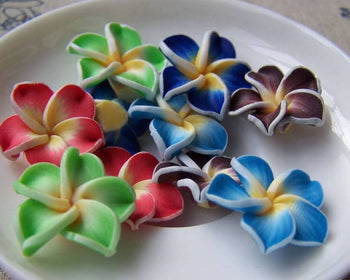 Accessories - 10 Pcs Of Polymer Clay Five Leaf Flower Cabochon Assorted Color  20mm A3618