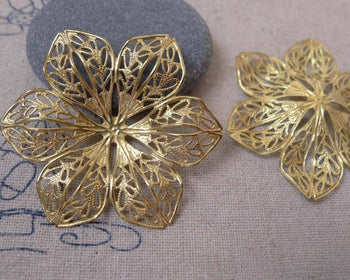 Accessories - 10 Pcs Of Raw Brass Filigree Huge Flower Embellishments 37mm A7325