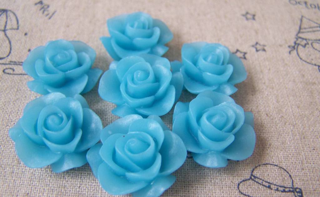 Accessories - 10 Pcs Of Resin Baby Blue Round Flower Cameo 21mm A4709