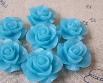 Accessories - 10 Pcs Of Resin Baby Blue Round Flower Cameo 21mm A4709