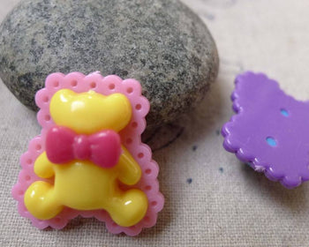 Accessories - 10 Pcs Of Resin Bowtie Bear Cubs Cameo Cabochon Assorted Color 24x25mm A6065