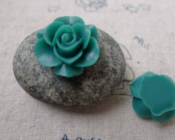 Accessories - 10 Pcs Of Resin Dark Green Round Flower Cameo 21mm A6623