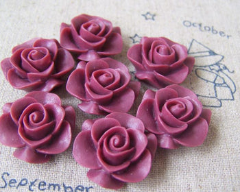 Accessories - 10 Pcs Of Resin Dark Red Round Flower Cameo 21mm A4702