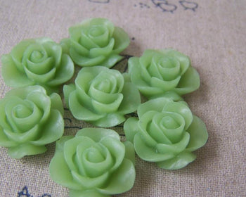 Accessories - 10 Pcs Of Resin Green Round Flower Cameo 21mm A4706