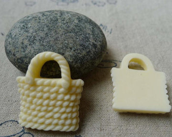 Accessories - 10 Pcs Of Resin Light Yellow Basketweave Handbag Cameo Size 23x26mm A5698