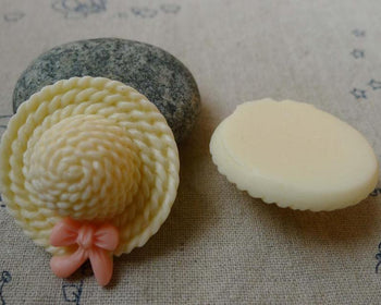 Accessories - 10 Pcs Of Resin Light Yellow Bow Summer Hat Cameo Size 34x38mm  A5617