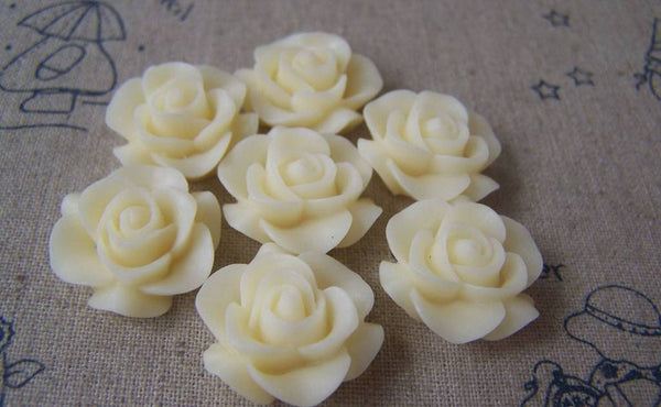 Accessories - 10 Pcs Of Resin Light Yellow Round Flower Cameo 21mm A4705