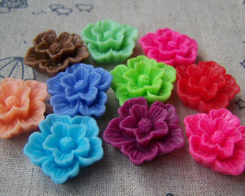 Accessories - 10 Pcs Of Resin Lovely Flower Cameo Cabochon Assorted Color 18x21mm A3054