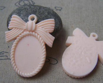 Accessories - 10 Pcs Of Resin Pink Oval Bow Tie Cameo Cabochon Base Settings Match 18x25mm A4906