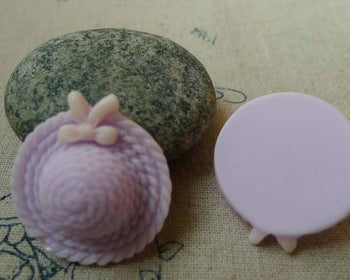 Accessories - 10 Pcs Of Resin Purple Bow Summer Hat Cameo Size 26x29mm A5609