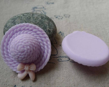 Accessories - 10 Pcs Of Resin Purple Bow Summer Hat Cameo Size 34x38mm A5678