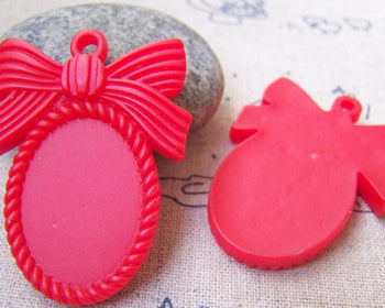 Accessories - 10 Pcs Of Resin Red Oval Bow Tie Knot Cameo Cabochon Base Settings Match 18x25mm A3073