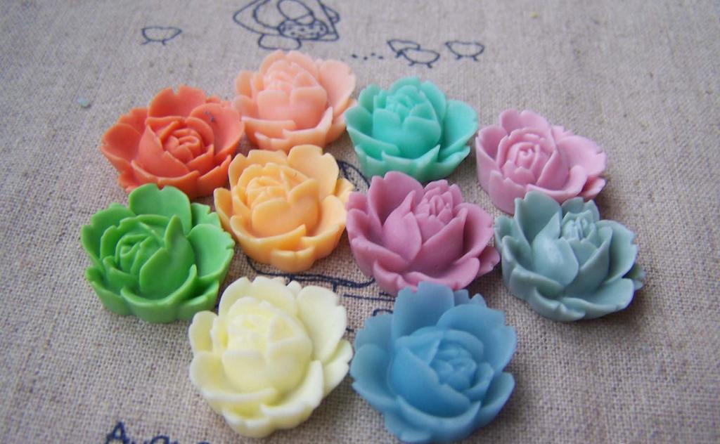 Accessories - 10 Pcs Of Resin Rose Flower Cameo Cabochon Assorted Color  19x22mm A3620