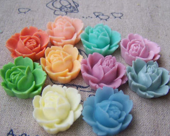 Accessories - 10 Pcs Of Resin Rose Flower Cameo Cabochon Assorted Color  19x22mm A3620