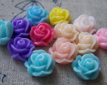 Accessories - 10 Pcs Of Resin Round Flower Cameo Cabochon Assorted Color 12mm A3979