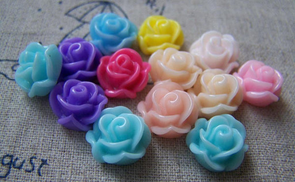 Accessories - 10 Pcs Of Resin Round Flower Cameo Cabochon Assorted Color 12mm A3979
