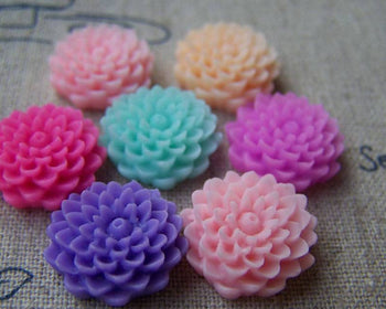 Accessories - 10 Pcs Of Resin Round Flower Cameo Cabochon Assorted Color 15mm A2811