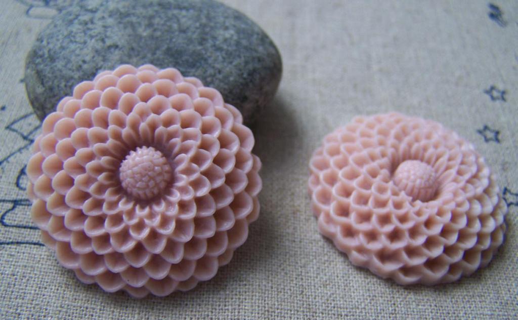 Accessories - 10 Pcs Of Resin Round Flower Cameo Cabochon Pink 34mm A2847