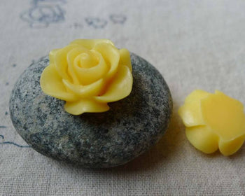 Accessories - 10 Pcs Of Resin Vintage Yellow Round Flower Cameo 21mm A5470