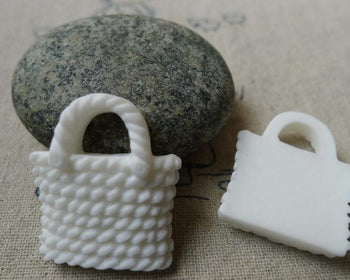 Accessories - 10 Pcs Of Resin White Basketweave Handbag Cameo Size 23x26mm A5697
