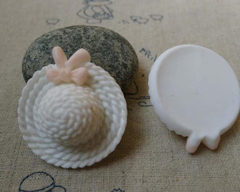 Accessories - 10 Pcs Of Resin White Bow Summer Hat Cameo Size 34x38mm A5614