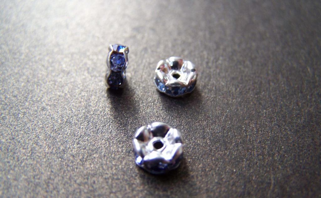 Accessories - 10 Pcs Of Silver Tone Blue Rhinestone Rondelle Spacer Beads 6mm A2805