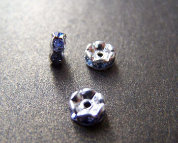 Accessories - 10 Pcs Of Silver Tone Blue Rhinestone Rondelle Spacer Beads 6mm A2805