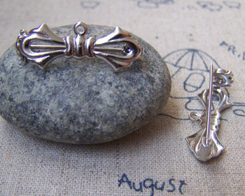 Accessories - 10 Pcs Of Silver Tone Brass Bow Tie Safety Pin Brooch Findings 10x27mm A3084