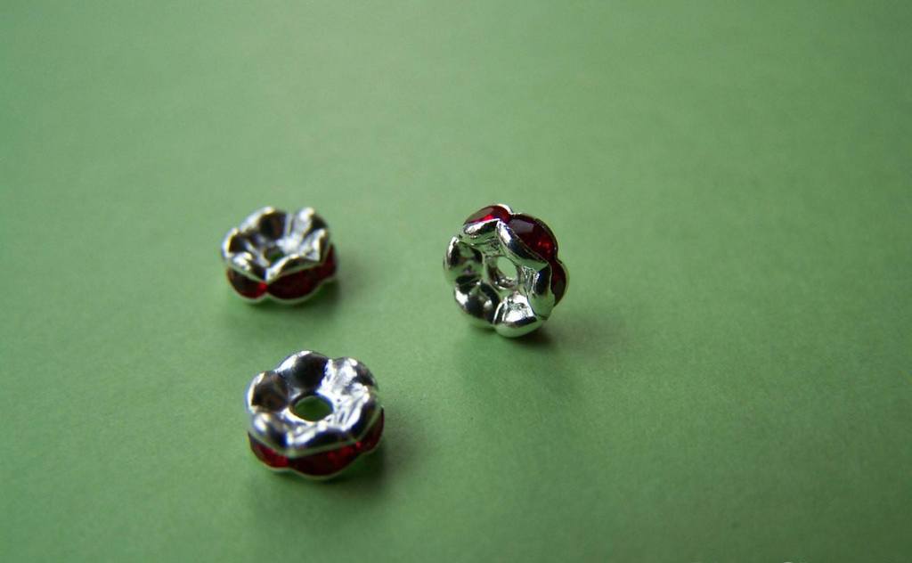 Accessories - 10 Pcs Of Silver Tone Rondelle Rhinestone Spacer Beads Red 6mm A1611