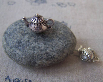 Accessories - 10 Pcs Of Tibetan Silver 3D Tea Time Flower Teapot Charms 12x15mm A2488