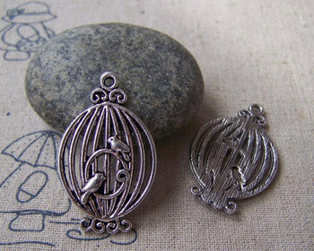 Accessories - 10 Pcs Of Tibetan Silver Antique Silver Filigree Bird Cage Charms    20x33mm  A4520