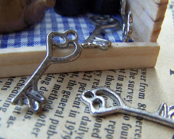 Accessories - 10 Pcs Of Tibetan Silver Antique Silver Filigree Key Charms  10x24mm A1245