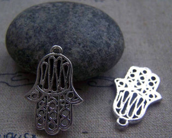 Accessories - 10 Pcs Of Tibetan Silver Antique Silver Hamsa  Hand Charms 17x25mm A4411