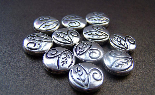 Accessories - 10 Pcs Of Tibetan Silver Antique Silver Leaf Rondelle Spacer Beads 12mm A954