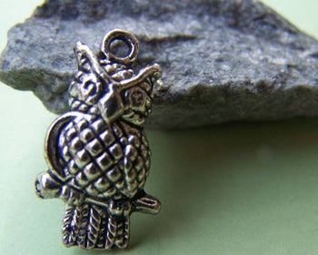 Accessories - 10 Pcs Of Tibetan Silver Antique Silver Lovely Owl Charms 12.5x21.5mm A1856