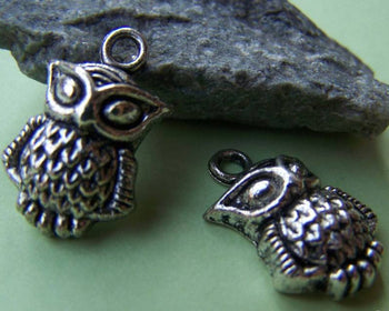 Accessories - 10 Pcs Of Tibetan Silver Antique Silver Lovely Owl Charms 13x16mm A1837