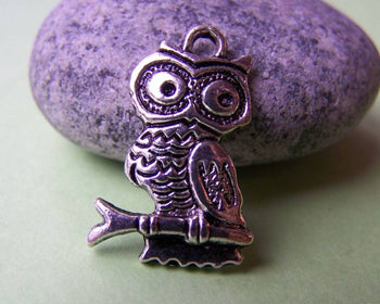 Accessories - 10 Pcs Of Tibetan Silver Antique Silver Lovely Owl Charms 14x19mm A1838