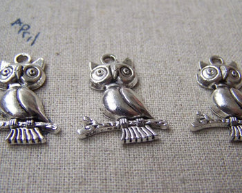 Accessories - 10 Pcs Of Tibetan Silver Antique Silver Lovely Owl Charms 18x24mm A3041