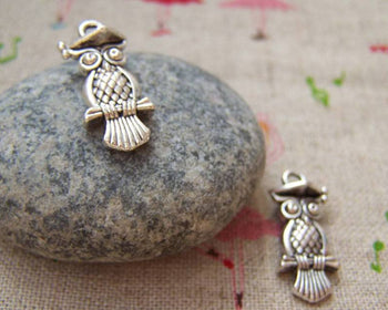 Accessories - 10 Pcs Of Tibetan Silver Antique Silver Lovely Owl Charms Double Sided  10x22mm A1846