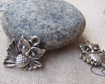 Accessories - 10 Pcs Of Tibetan Silver Antique Silver Lovely Owl Charms Double Sided 17x20mm A1850
