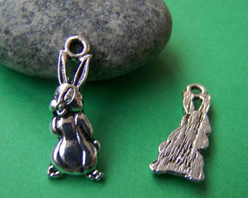 Accessories - 10 Pcs Of Tibetan Silver Antique Silver Lovely Rabbit Charms 10x23mm A4334