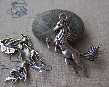 Accessories - 10 Pcs Of Tibetan Silver Antique Silver Running Horse Pendants Charms 31x46mm A4475