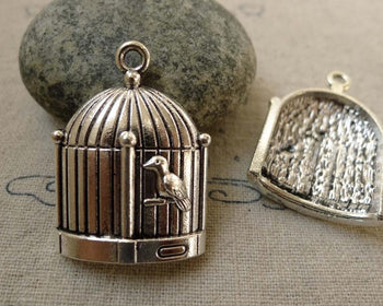 Accessories - 10 Pcs Of Tibetan Silver Concave Bird Cage Charms Pendants 23x30mm A6247