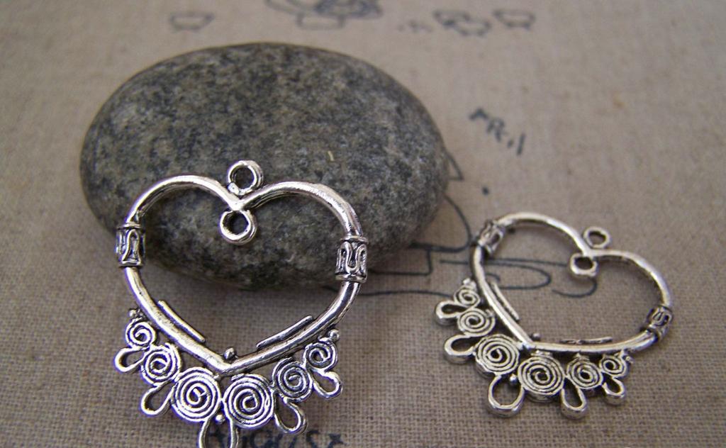 Accessories - 10 Pcs Of Tibetan Silver Filigree Heart Pendant Charms Multiple Loops 25x30mm A5199