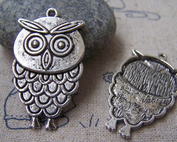 Accessories - 10 Pcs Of Tibetan Silver Lovely Owl Charms Pendant 21x36mm A2918